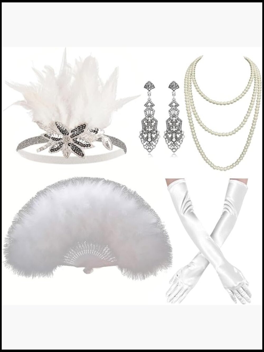 Vintage Flapper Feather Headband 1920s Gatsby Roaring 20s Accessory Set